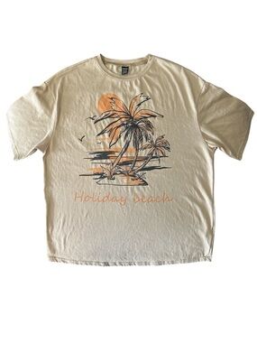 SHEIN Holiday Beach Palm Graphic Tee - Beige/Peach size S oversized